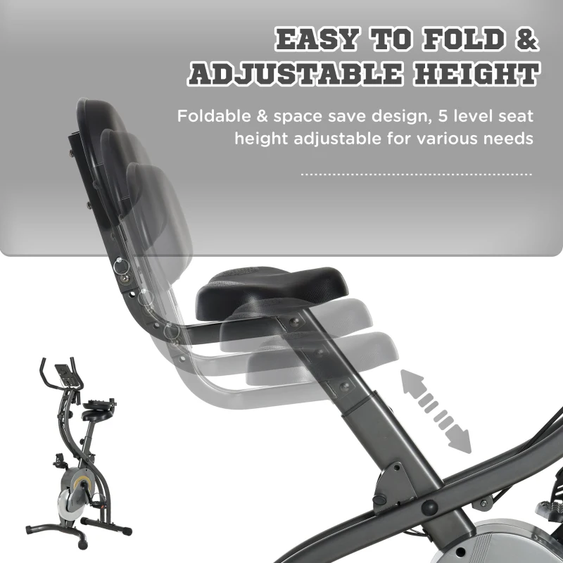 Soozier Exercise Bike for Home, Foldable Recumbent Stationary Bike with 16-Level Magnetic Resistance, Resistance Bands, Adjustable Seat, LCD Monitor for Cardio Workout Cycling