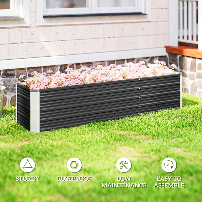 Outsunny 6'x1.5'x1.4' Galvanized Raised Bed, Large Elevated Planter Box for Growing Flowers, Herbs and Vegetables, Dark Grey