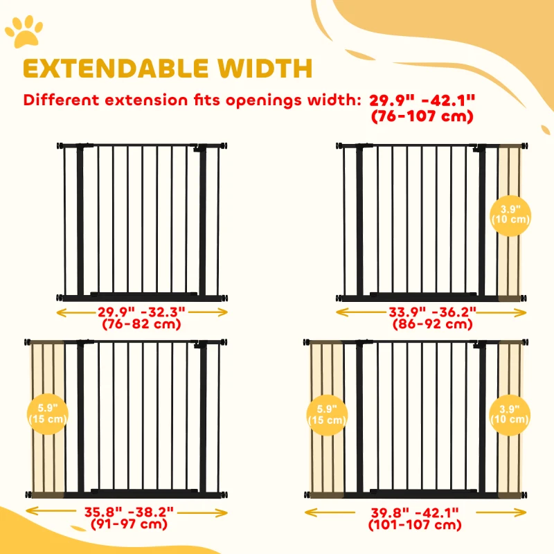 PawHut Pressure Fit Dog Gate Pet Barrier for stairs doorway, 29.9''- 42.1'' Width Black
