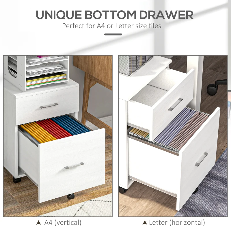 Vinsetto Mobile Filing Cabinet, Vertical File Cabinet with 2 Drawers, Wheels, for Letter or A4 File, White