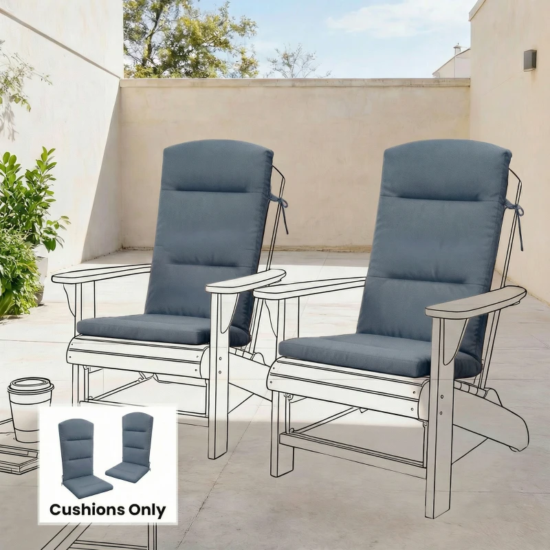 Outsunny Patio Chair Cushions for Adirondack Chair Replacement Cushions with Back and Ties, Set of 2, Dark Grey