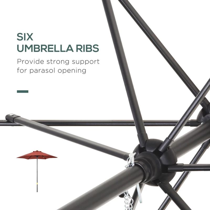 Outsunny 6.6FT Patio Umbrella, Outdoor Parasol with 6 Solid Ribs, Wine Red