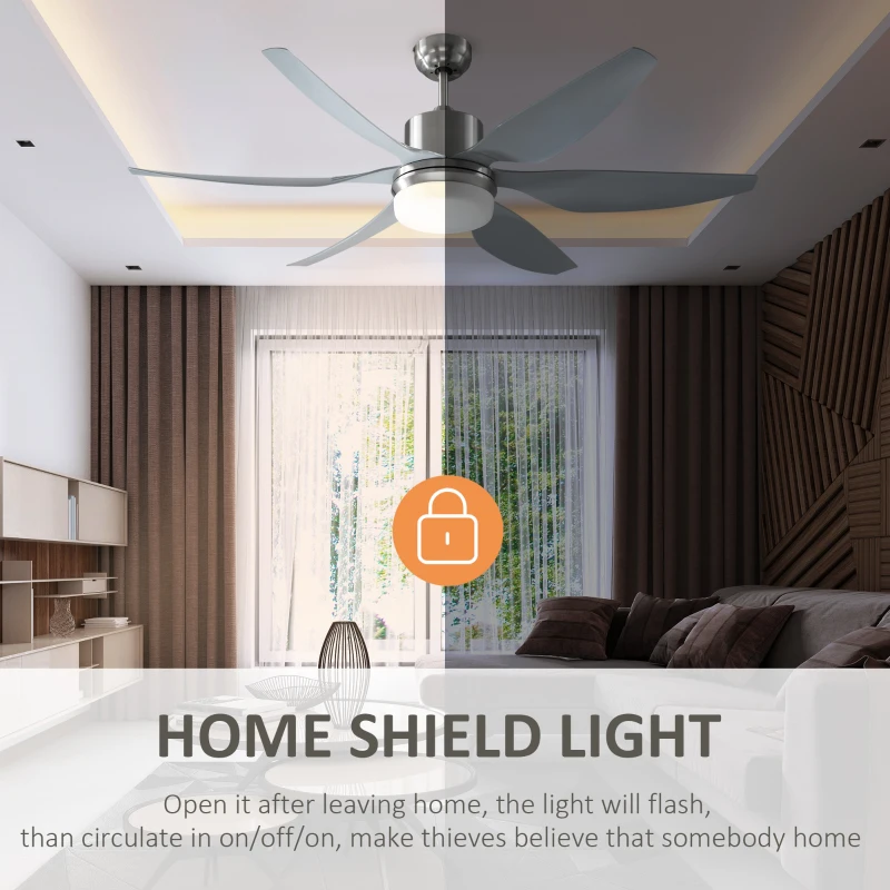 HOMCOM Reversible Ceiling Fan with Light, 6 Blades Indoor Modern Mount LED Lighting Fan with Remote Controller, for Bedroom, Living Room, Silver