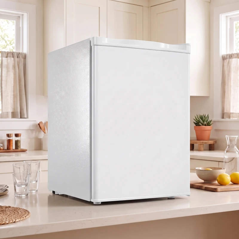 HOMCOM 2.6 Cu Ft Mini Fridge with Chiller Box, Single Door Compact Refrigerator, Adjustable Thermostat, Reversible Door, White