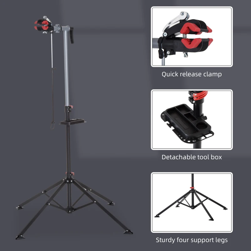 HOMCOM Bike Repair Work Stand Adjustable Telescopic Arm 70.75" Rack Tool Tray Cycle