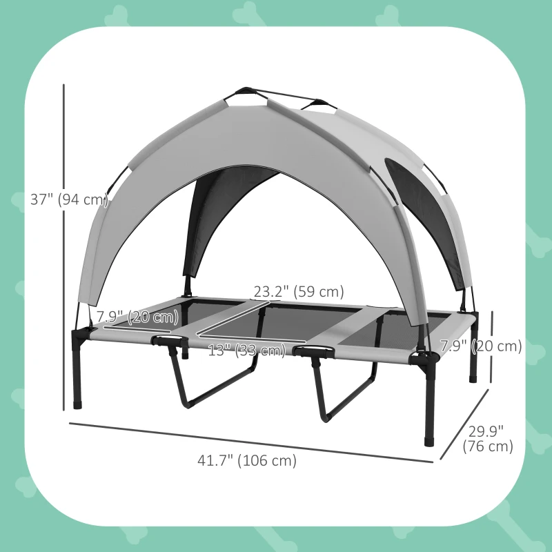 PawHut Raised Dog Bed Cooling Dog Cot w/ Canopy Washable Breathable Mesh, for Large Dogs, Light Grey