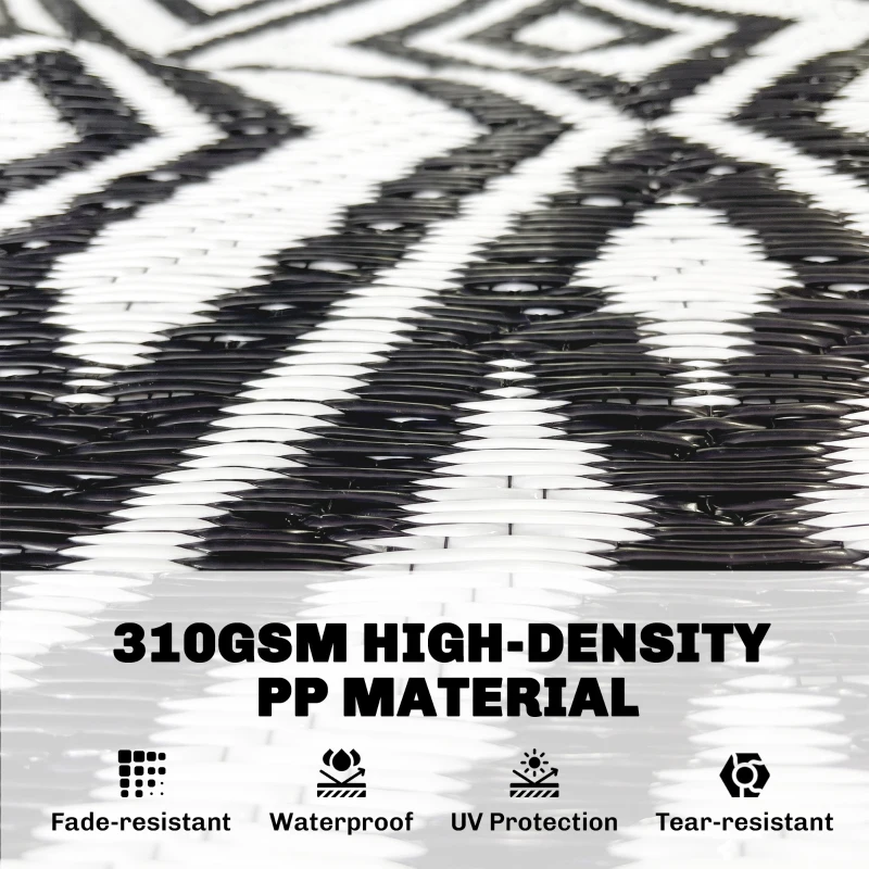 Outsunny Outdoor Rug Carpet with USB Lights Reversible Patio Rug with Carry Bag for Camping 12' x 9'