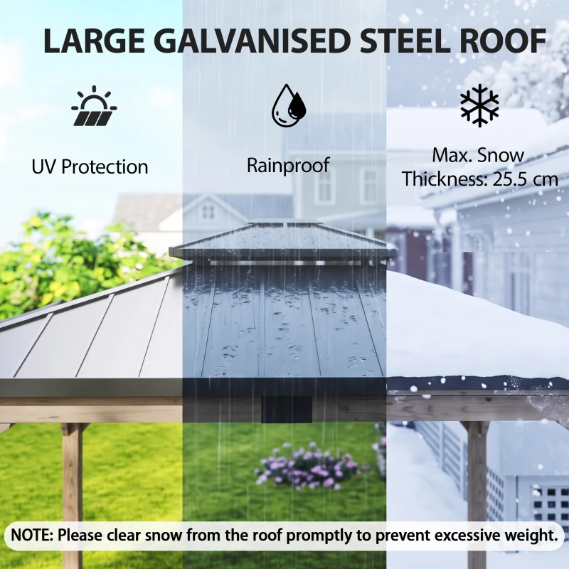Outsunny 12' x 14' Hardtop Gazebo Canopy with Galvanized Steel Roof, Wood Frame, Double Roof Outdoor Gazebo, Light Walnut