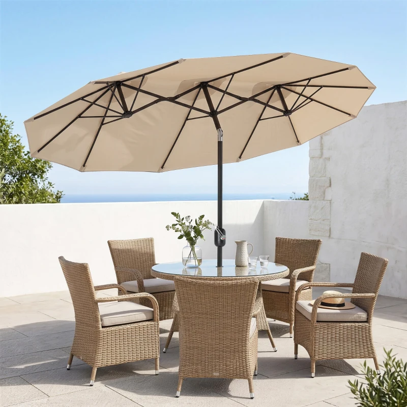 Outsunny Double Sided Patio Umbrella, 9.7' Large Outdoor Market Umbrella with Push Button Tilt and Crank, 3 Air Vents and 12 Ribs, for Garden, Deck, Pool, Brown(m-9)