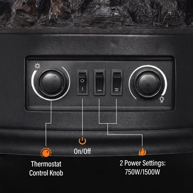 HOMCOM Electric Fireplace Stove, 725W/1450W Infrared 3-Sided Freestanding Fireplace Heater with 3D Flame Log, Thermostat, Black