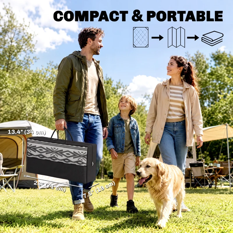 Outsunny Outdoor Rug Carpet with USB Lights Reversible Patio Rug with Carry Bag for Camping 12' x 9'