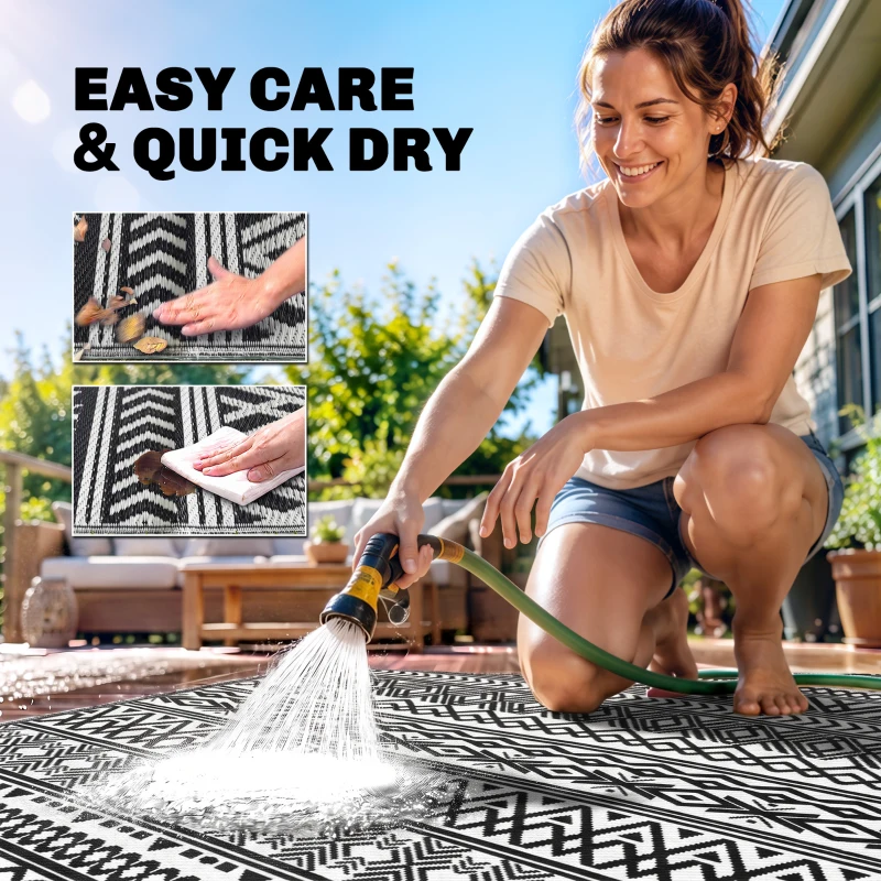 Outsunny Outdoor Rug Carpet with USB Lights Reversible Patio Rug with Carry Bag for Camping 12' x 9'
