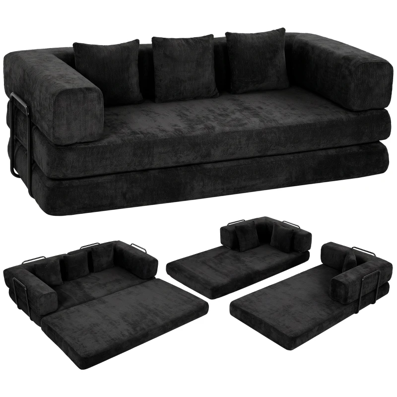 HOMCOM 81" Boneless Couch, 5-in-1 Convertible Sofa Bed with 29.5" Deep Seat, High-Density Foam, No Assembly, Black