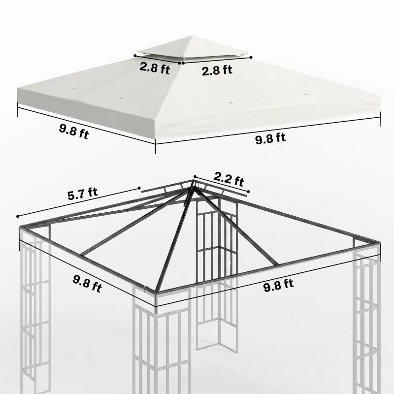 Outsunny 10' x 10' Gazebo Replacement Canopy 2 Tier Top UV Cover Pavilion Garden Patio Outdoor Cream White (TOP ONLY)