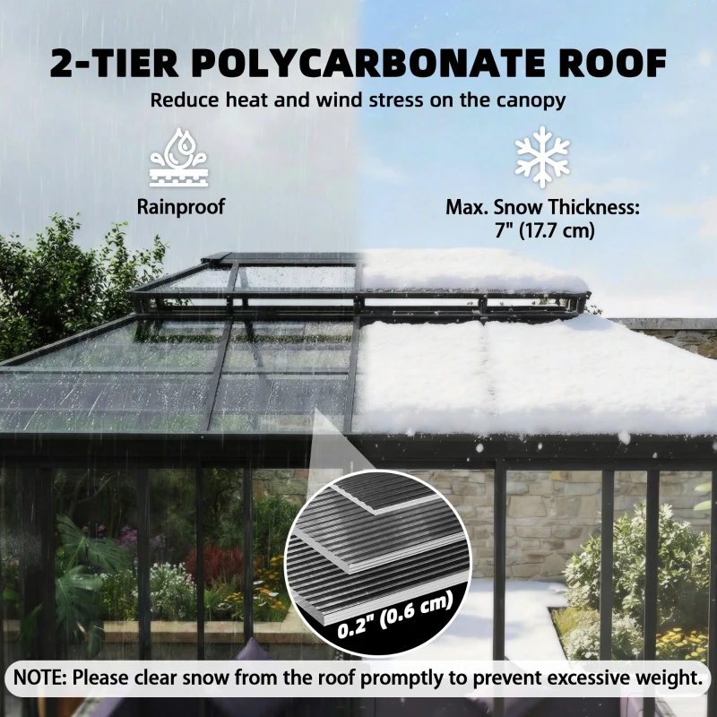 Outsunny 10' x 14' Outdoor Hardtop Gazebo, Aluminum Sun Room Solarium with Sliding Doors, Double Roof Patio Gazebo, Dark Grey