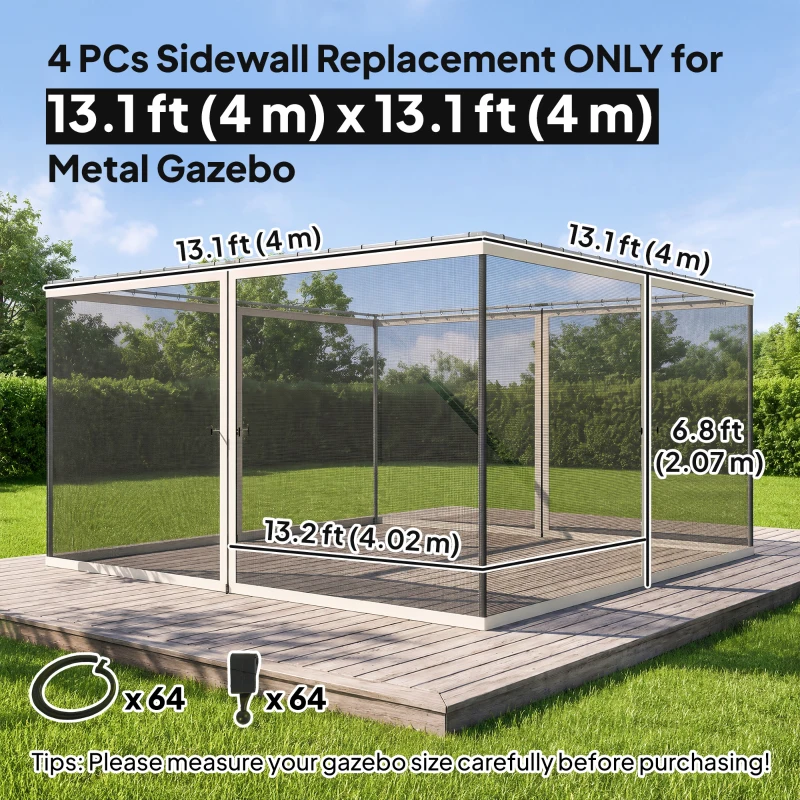 Outsunny Replacement Mosquito Netting for Gazebo 13' x 13' Black Screen Walls for Canopy with Zippers for Parties and Outdoor Activities, Cream White