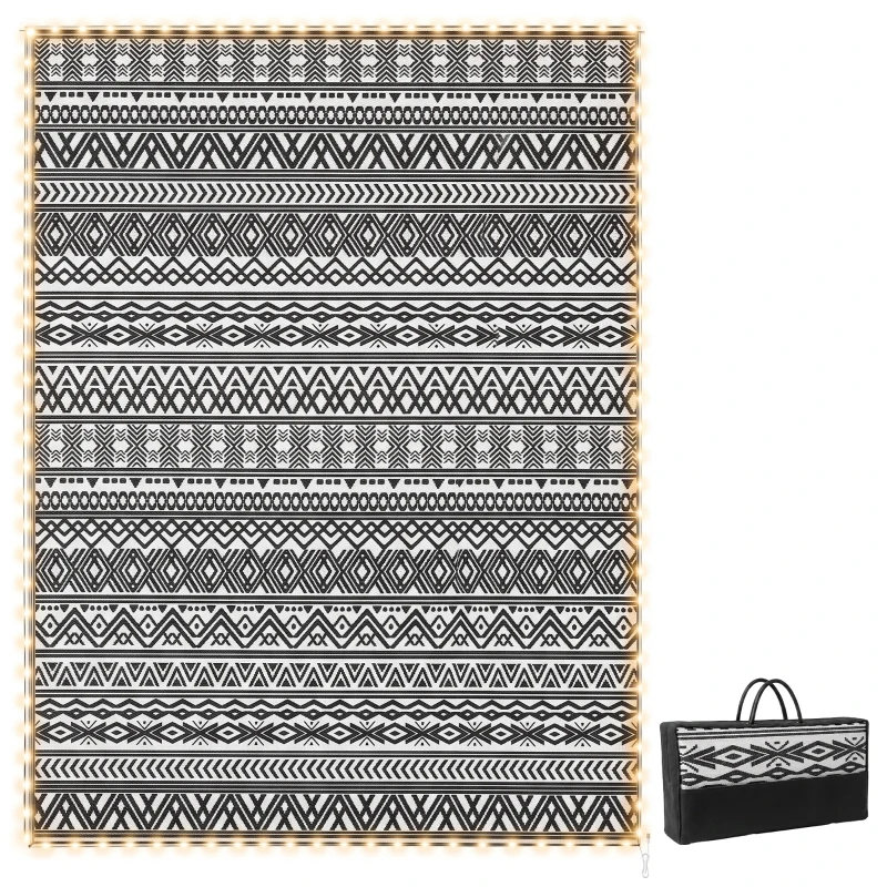 Outsunny Outdoor Rug Carpet with USB Lights Reversible Patio Rug with Carry Bag for Camping 12' x 9'