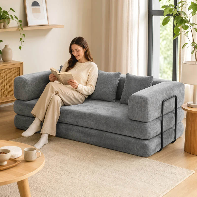 HOMCOM 81" Boneless Couch, 5-in-1 Convertible Sofa Bed with 29.5" Deep Seat, High-Density Foam, No Assembly, Grey