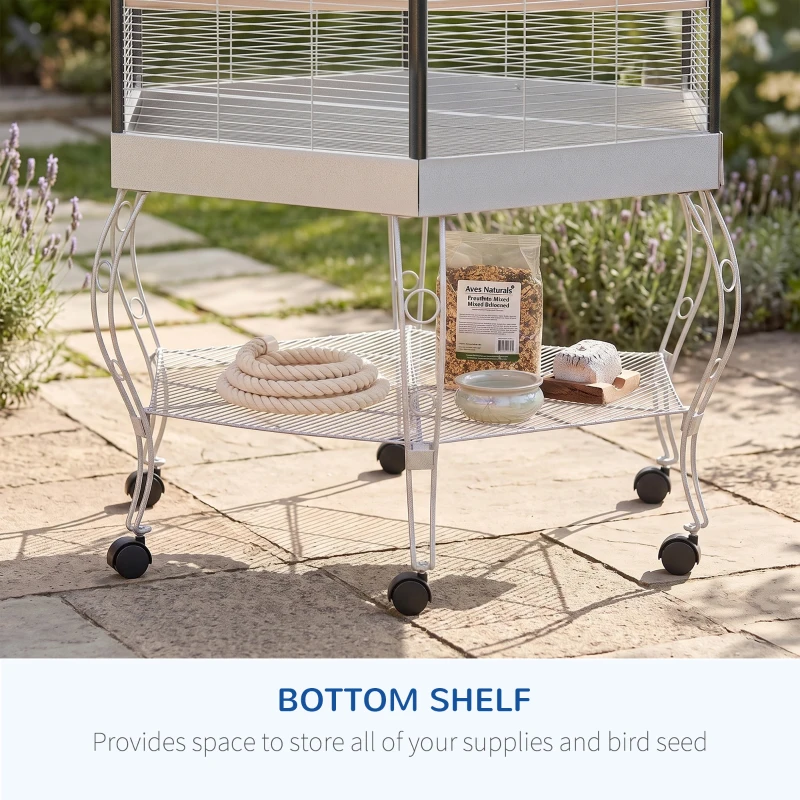 PawHut 77" Flight Bird Cage Hexagon Covered Canopy Portable Aviary With Storage