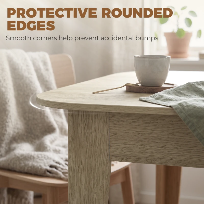HOMCOM Extendable Oval Dining Table for 4-6, Farmhouse Expandable Kitchen Table, Round Edges, Oak