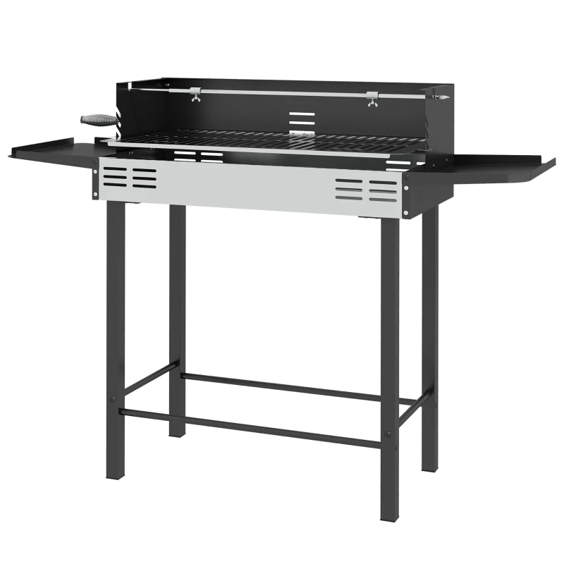 Outsunny BBQ Rotisserie Grill Charcoal, Split Roaster for Chicken Turkey, 3-Level Grill Grate, Storage Shelves, Stainless Steel