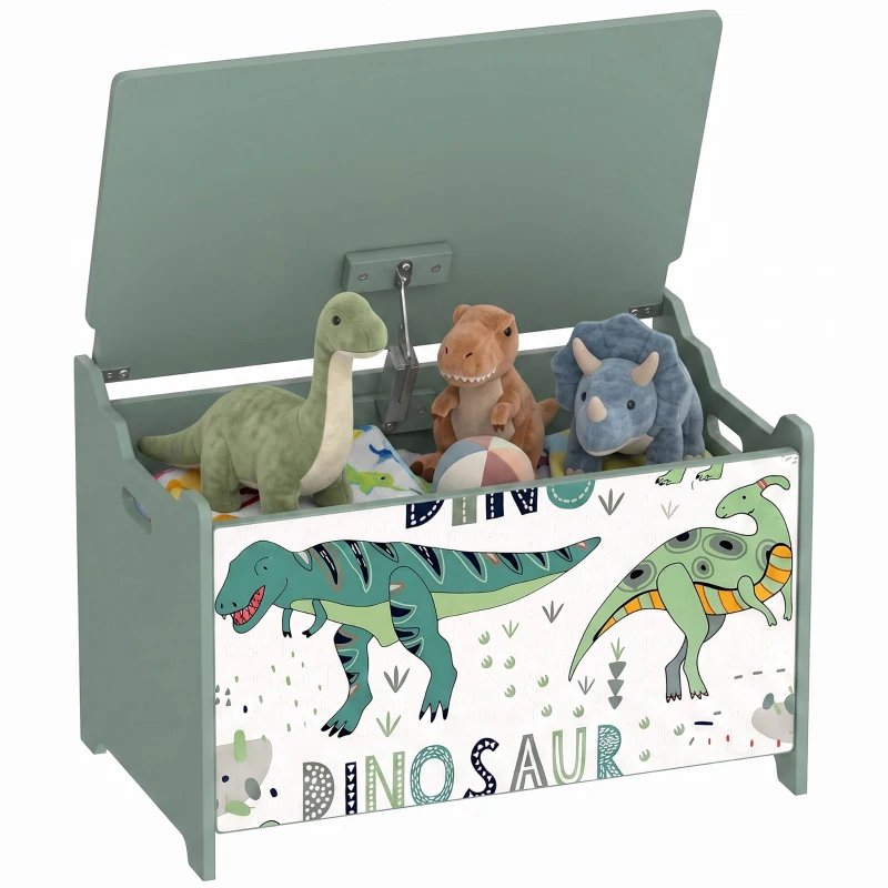 Qaba Kids Storage Chest with Lid, Toy Box with Safety Hinges and Groove Handles for Kids, Bedroom, Playroom, Nursery, Green