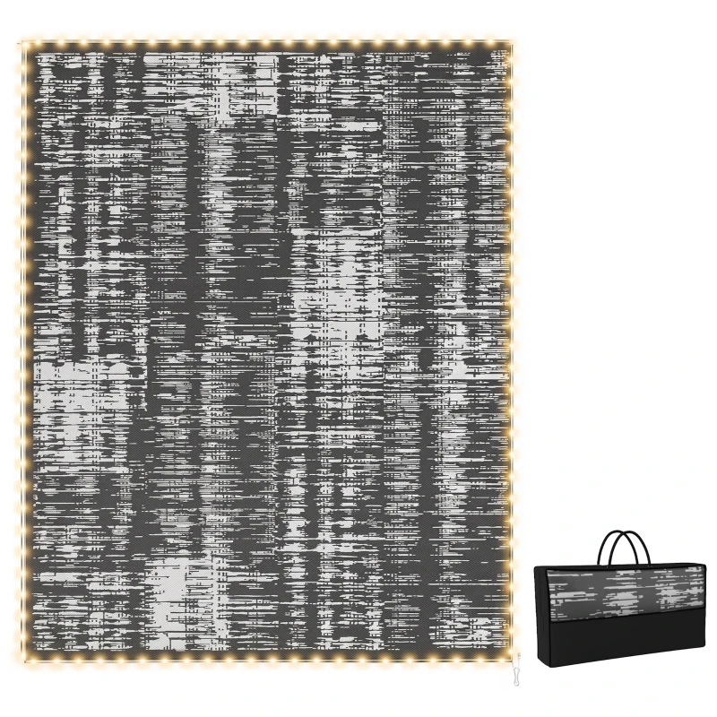 Outsunny Reversible Outdoor Rug Carpet with LED Lights, Carry Bag & Ground Stakes for Backyard, Deck, Picnic, Beach, 10' x 8'