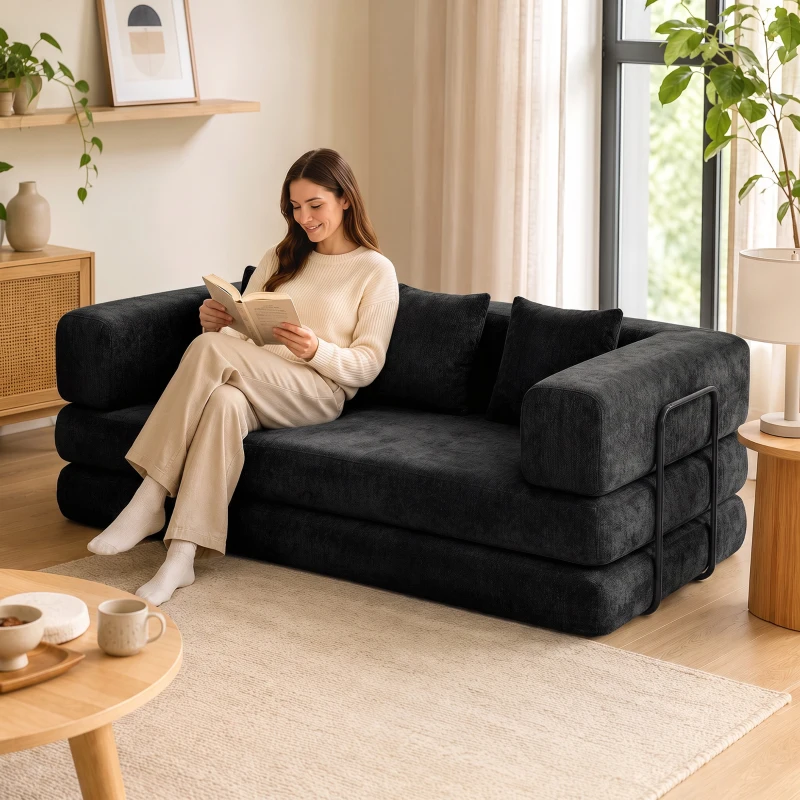 HOMCOM 81" Boneless Couch, 5-in-1 Convertible Sofa Bed with 29.5" Deep Seat, High-Density Foam, No Assembly, Black