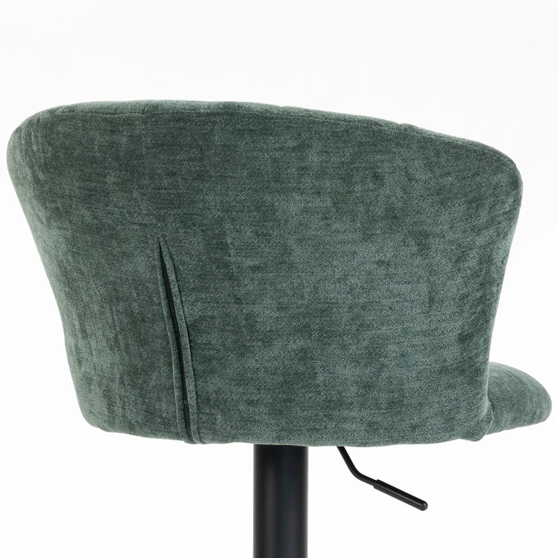 HOMCOM Adjustable Bar Stools Set of 2 with Back, Footrest, Chenille Upholstered Bar Chairs for Kitchen Island, Dark Green