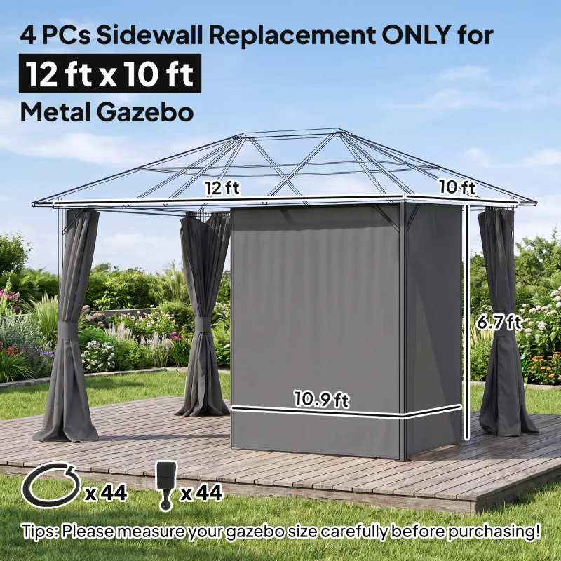 Outsunny 9.84' x 11.8' Gazebo Sidewall Set with Hooks/C-Rings, Gray