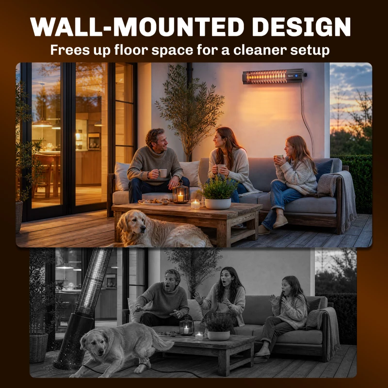 Outsunny 1500 W Electric Patio Heater, Wall Mounted IP65 Waterproof Outdoor Infrared Heater with Touch/Remote Control, Black