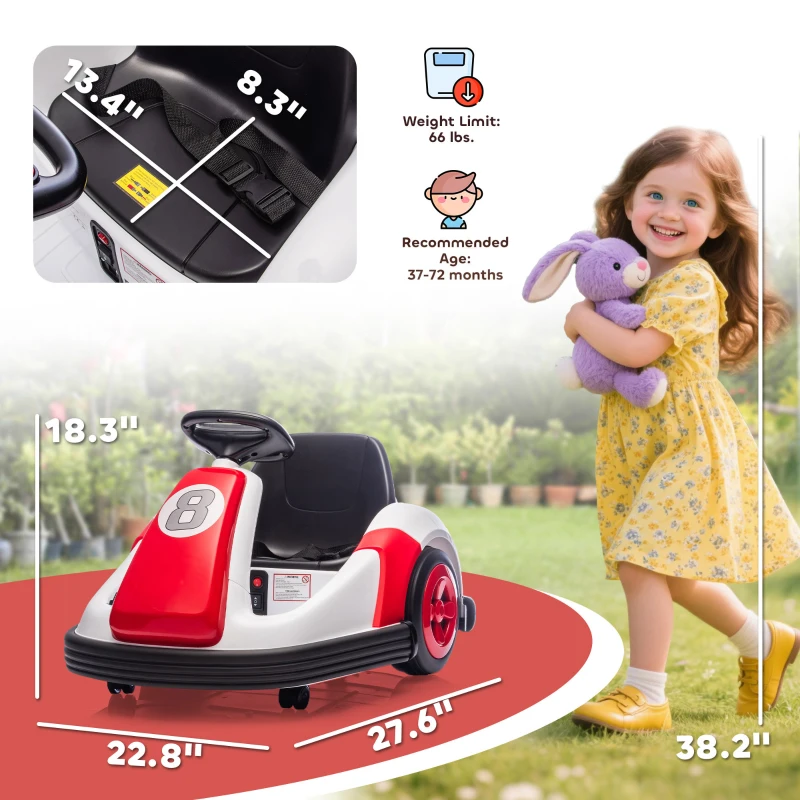 Qaba 6V Kids Bumper Car with Big Wheels, Electric Car for Kids with 360-Degree Spin, Slow Start, for 37-72 M, Red