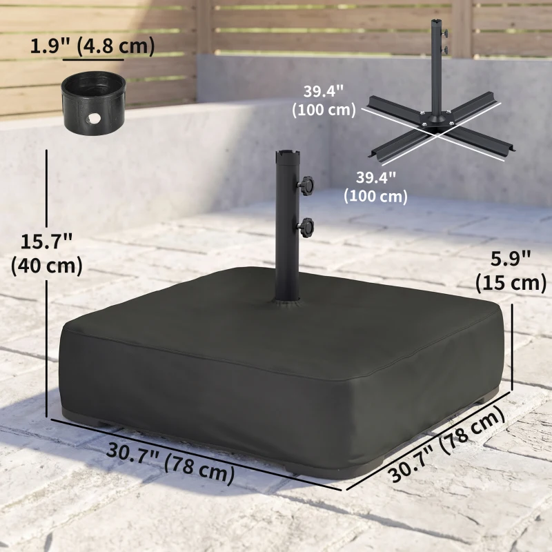 Outsunny Garden Parasol Base 176 lbs Sand Filled Heavy Duty Stand for Cantilever Umbrellas and 1.89" Poles Black