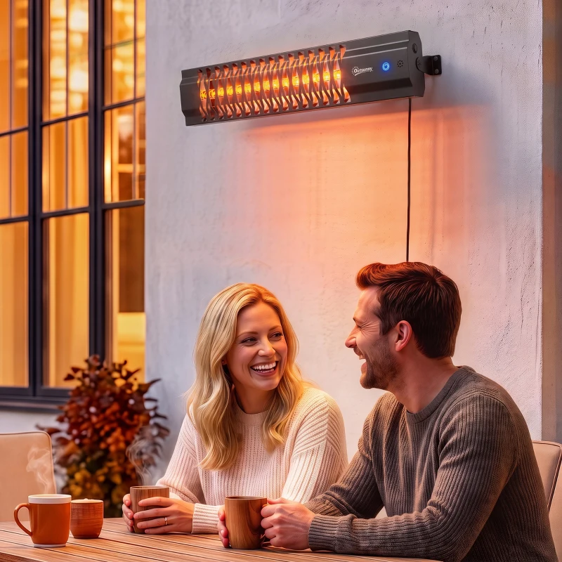 Outsunny 1500 W Electric Patio Heater, Wall Mounted IP65 Waterproof Outdoor Infrared Heater with Touch/Remote Control, Black