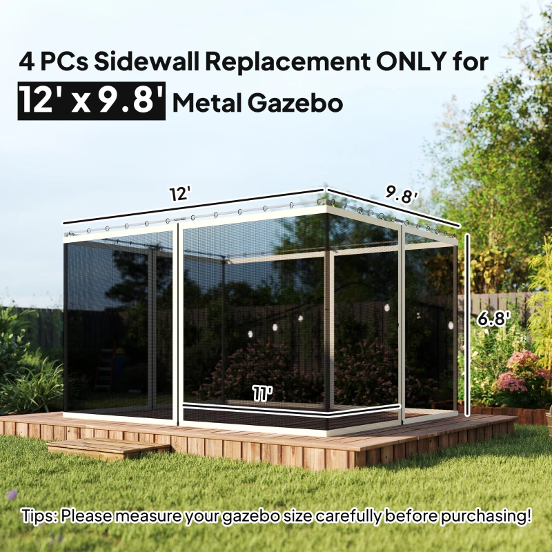 Outsunny Replacement Mesh Sidewall Netting for 10' x 12' Gazebos and Canopy Tents with Zippers, (Sidewall Only) White