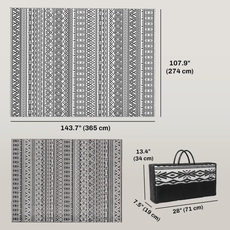 Outsunny Outdoor Rug Carpet with USB Lights Reversible Patio Rug with Carry Bag for Camping 12' x 9'