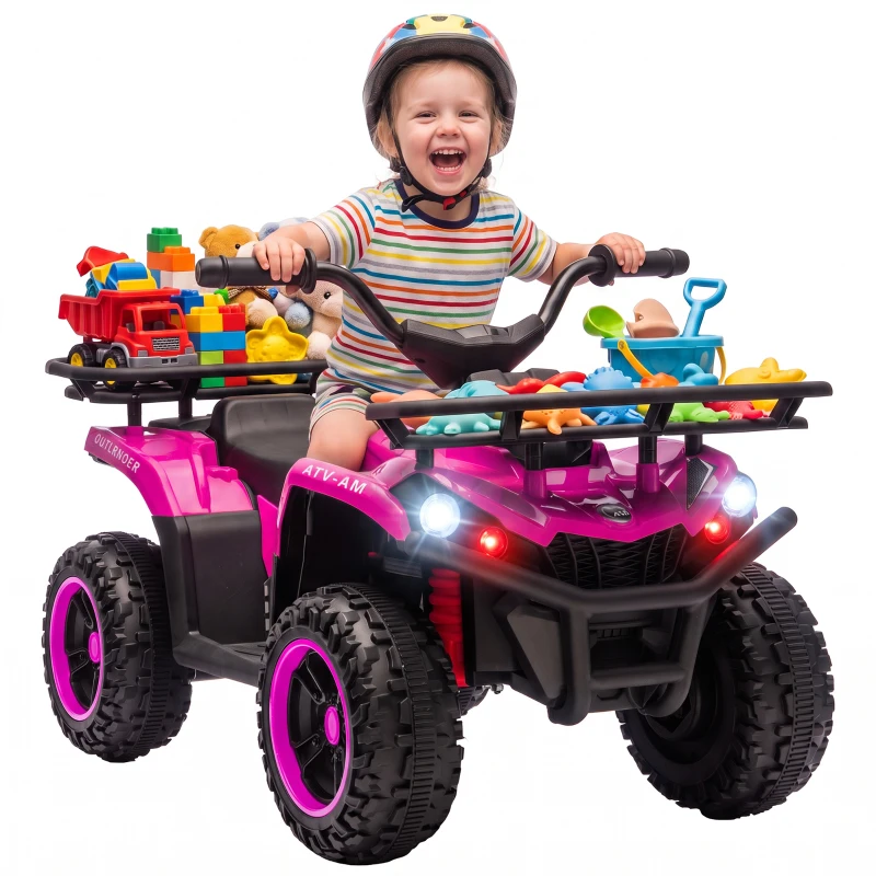 Qaba 24V Ride on ATV, 4 Wheeler for Kids with Dual Motors, Soft Start, Battery Display, Music, Lights for 3-8 Years, Pink