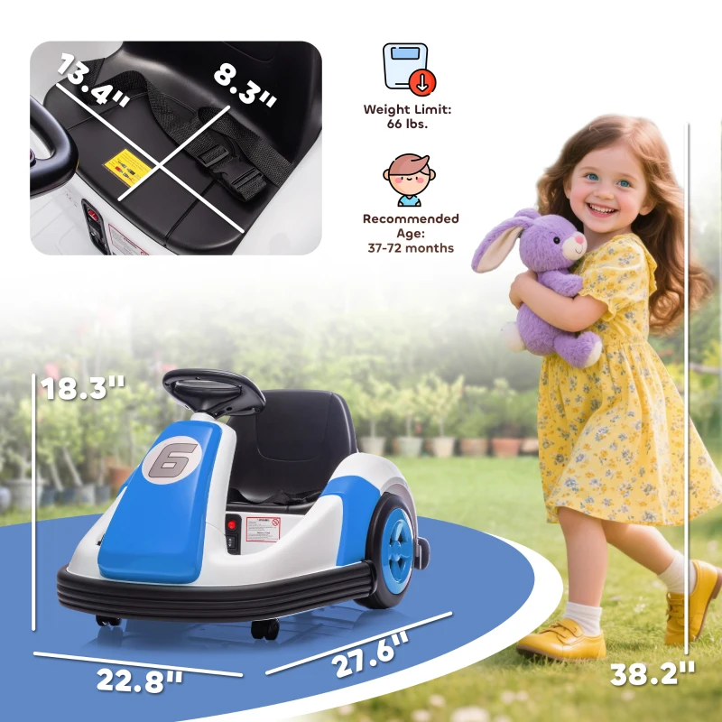 Qaba 6V Kids Bumper Car with Big Wheels, Electric Car for Kids with 360-Degree Spin, Slow Start, for 37-72 M, Blue