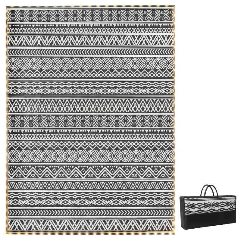 Outsunny Outdoor Rug Carpet with USB Lights Reversible Patio Rug with Carry Bag for Camping 12' x 9'