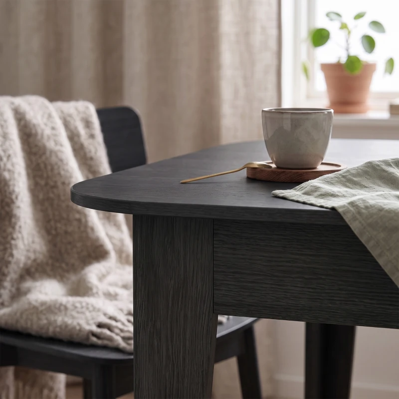 HOMCOM Extendable Oval Dining Table for 4-6, Farmhouse Expandable Kitchen Table, Round Edges, Black Wood Grain