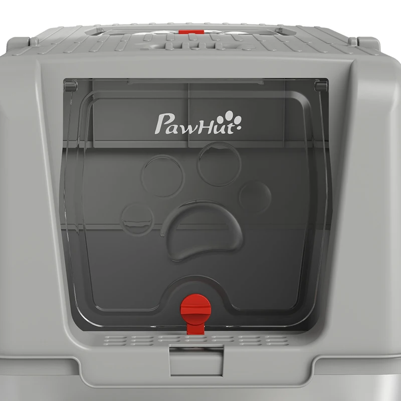 PawHut Stainless Steel Cat Litter Box with Lid, XL High Sided Enclosed Metal Litter Box w/ Scoop, Step, Pedal, Grey