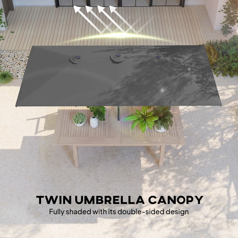 Outsunny Double-Sided Patio Umbrella Parasol with Tilt, Adjustable Height, Vents and 12 Ribs, for Garden, Deck, Grey
