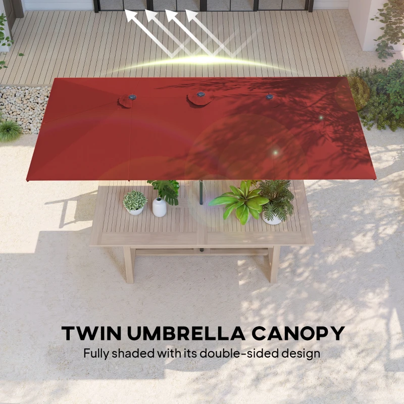 Outsunny Double-Sided Patio Umbrella Parasol with Tilt, Adjustable Height, Vents and 12 Ribs, for Garden, Deck, Pool, Wine Red