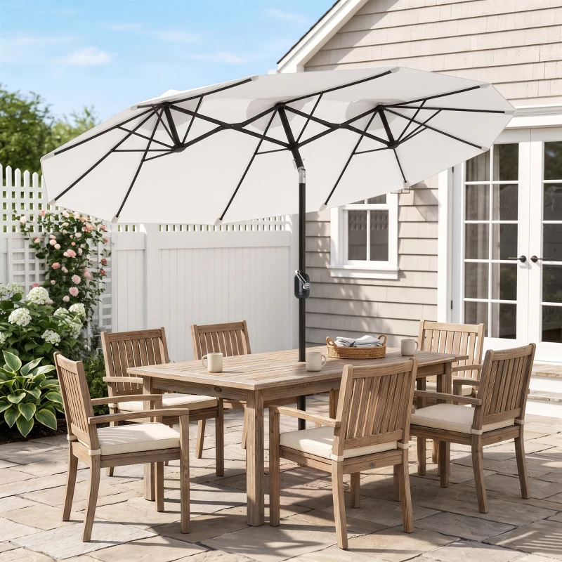 Outsunny 9.7' Double-sided Patio Umbrella with 3 Air Vents, Tilt and Crank, Outdoor Umbrella, White(m-10)