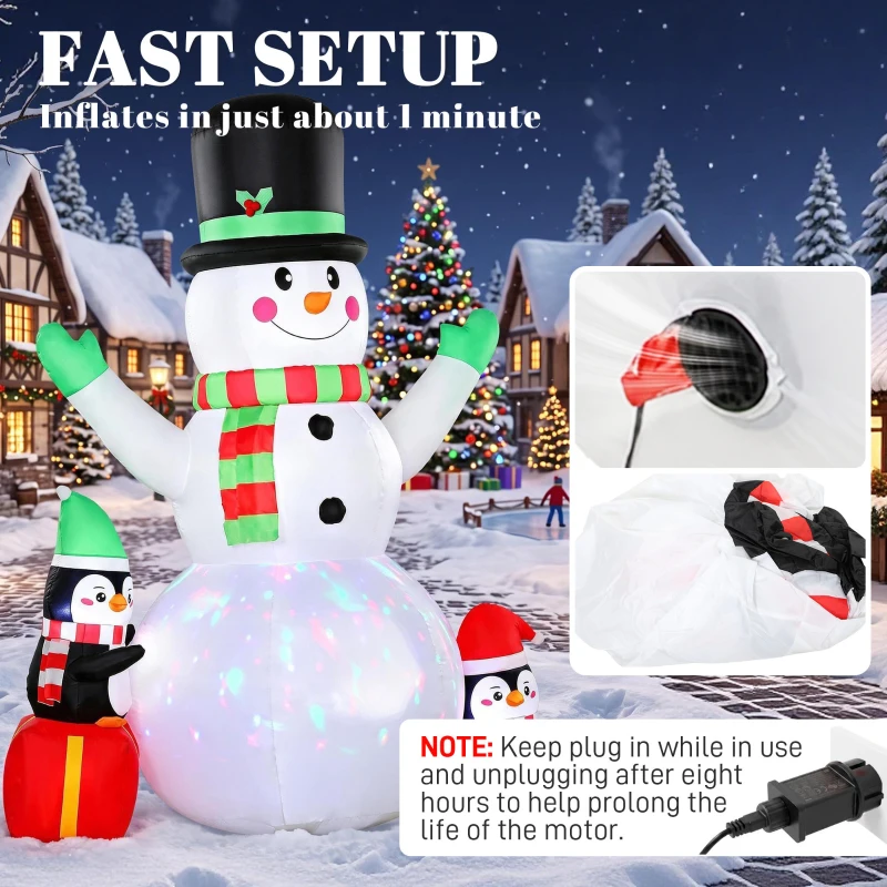 Outsunny Christmas Blow Up Outdoor Decorations, 8FT Christmas Inflatables Snowman with Colorful LED Light for Indoor