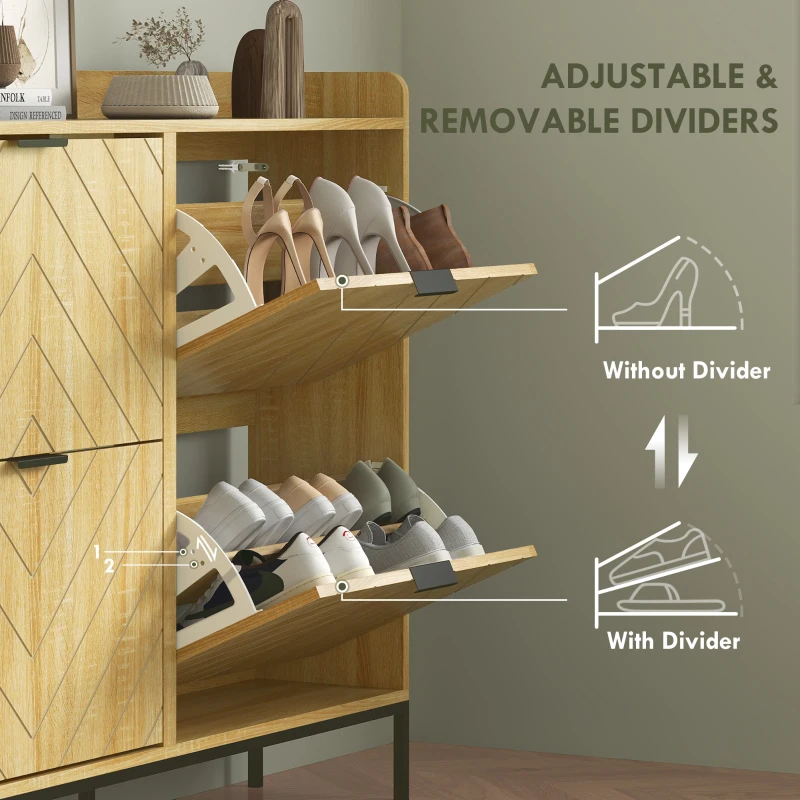 HOMCOM Narrow Shoe Storage Cabinet, Modern Slim Shoe Cabinet with 4 Flip Drawers, 16 Pairs of Shoes for Hallway, Entryway, Oak