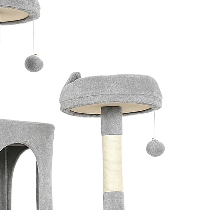 PawHut 76" Large Cat Tree for Indoor Cats with 8 Scratching Posts, 3 Plush Beds, 2 Hammocks, 2 Large Condos, Ramp, Light Grey