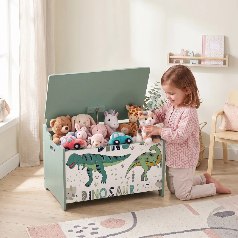 Qaba Kids Storage Chest with Lid, Toy Box with Safety Hinges and Groove Handles for Kids, Bedroom, Playroom, Nursery, Green