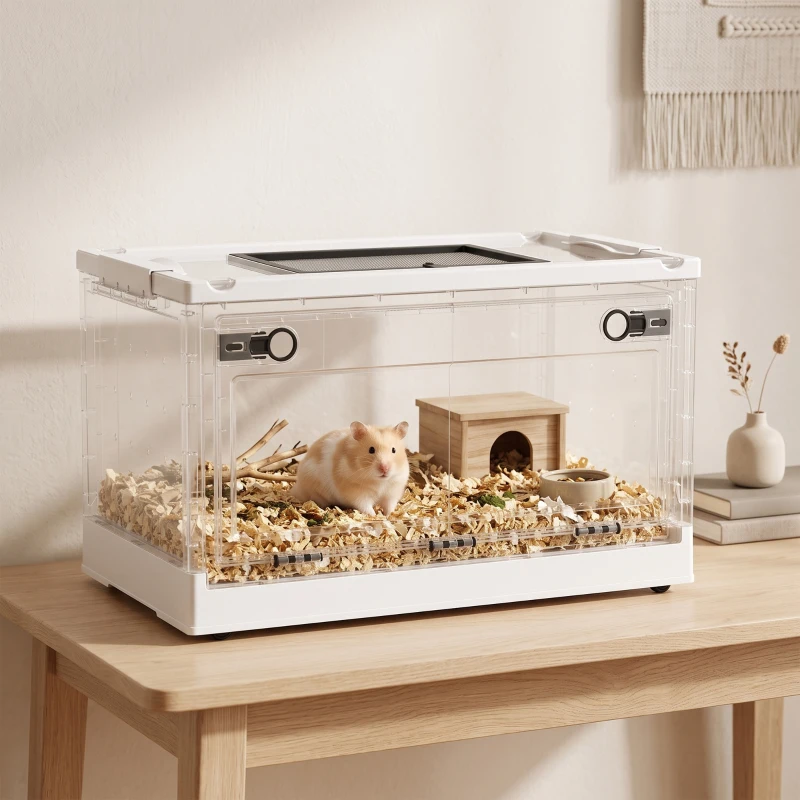 PawHut Hamster Cage, Stackable Gebril Cage with Front Door, Ventilated Small Animal Habitat for Dwarf Hamsters, Gerbils, Mice