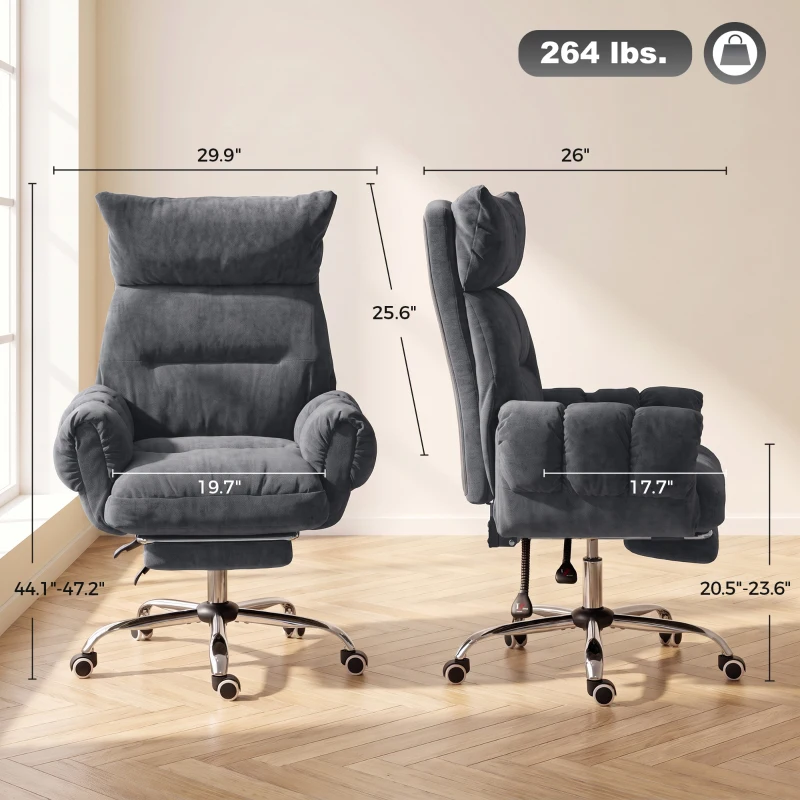 HOMCOM Criss Cross Office Chair with Flip-Up Armrests, Wide Seat, Reclining Cross Legged Desk Chair with Footrest, Dark Gray